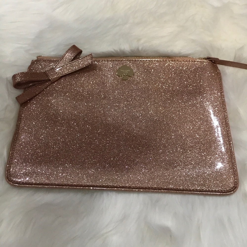 Kate spade rose gold glitter bug large pouch